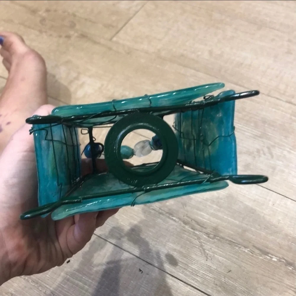 Turquoise Blown Glass  TEA CANDLE HOLDER